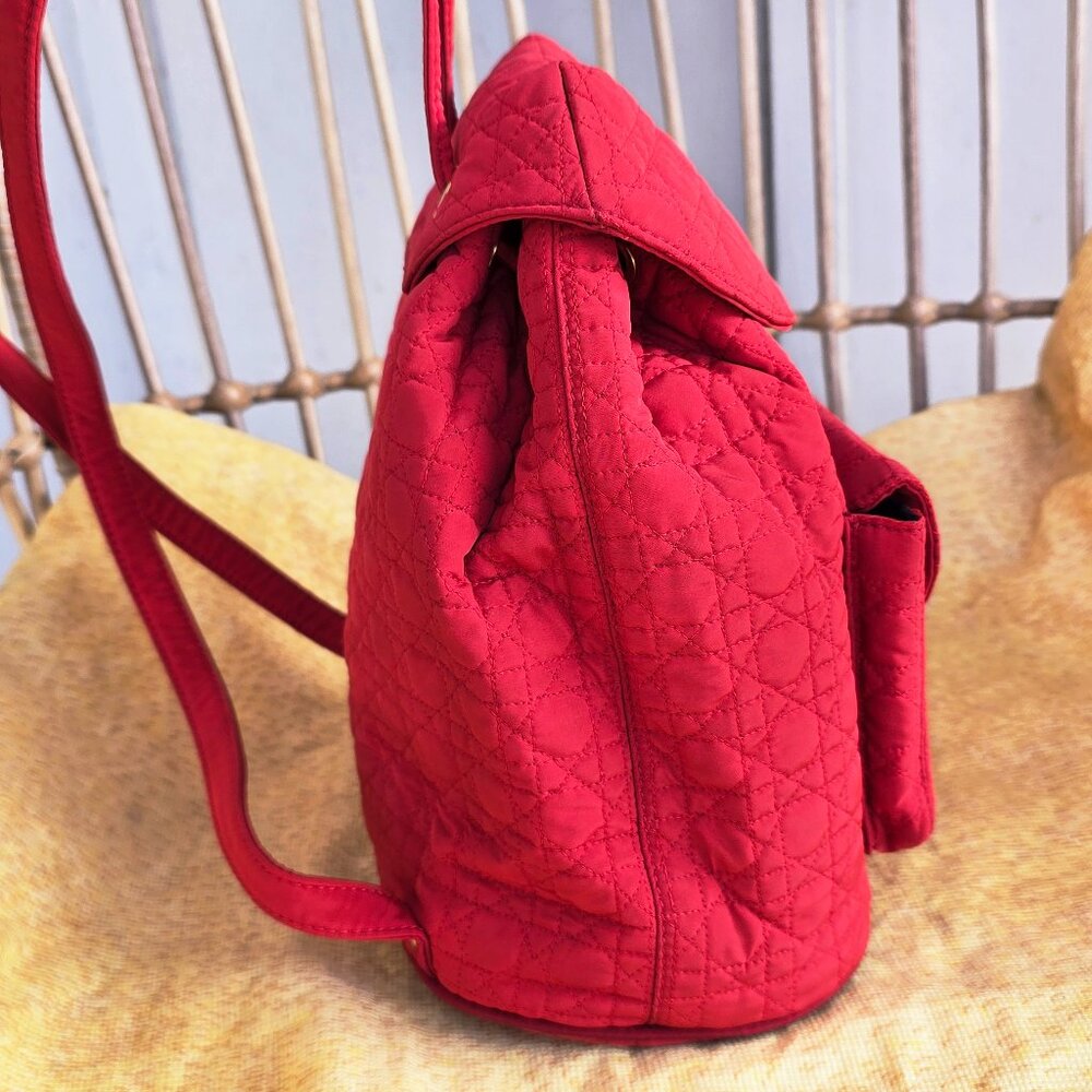 Medium Lady Dior Cannage Quilted Nylon Red Backpack made in Italy - Picture 4 of 14